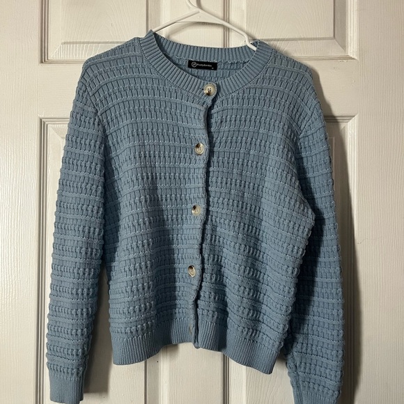 PrettyGarden Sweaters - Light blue Textured Cardigan